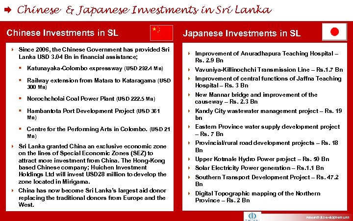  Chinese & Japanese Investments in Sri Lanka Chinese Investments in SL 4 Since