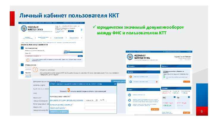 Личный кабинет пользователя ККТ ü юридически значимый документооборот между ФНС и пользователем КТТ 9