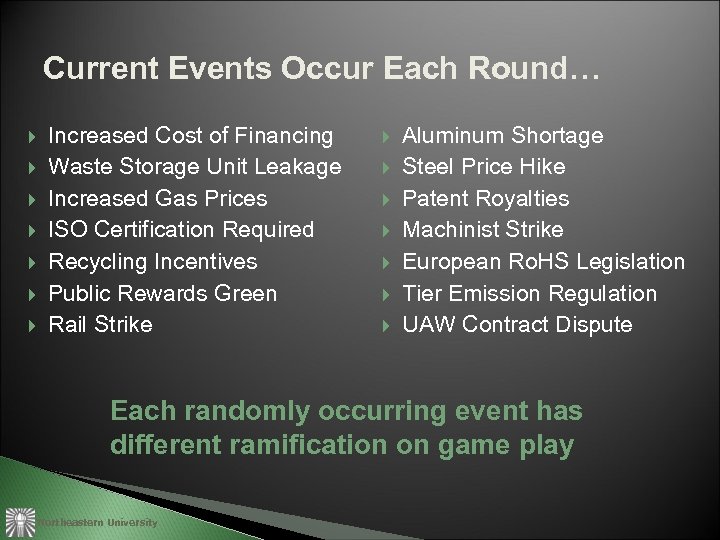 Current Events Occur Each Round… Increased Cost of Financing Waste Storage Unit Leakage Increased