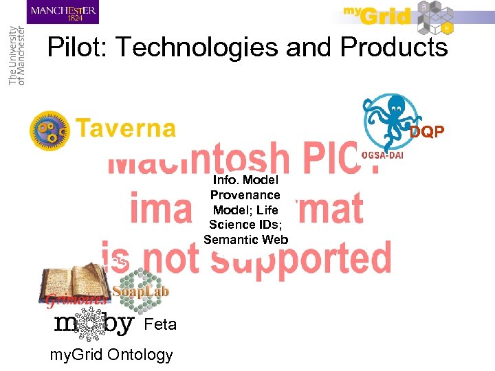 Pilot: Technologies and Products Scientific Workflows Distributed Query Processing DQP Info. Model Provenance Model;