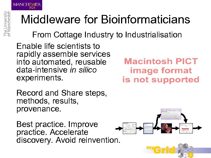 Middleware for Bioinformaticians From Cottage Industry to Industrialisation Enable life scientists to rapidly assemble