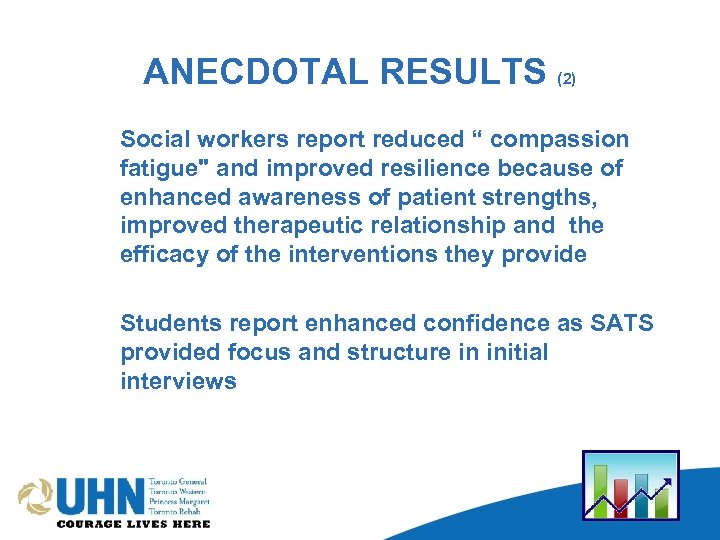 ANECDOTAL RESULTS (2) Social workers report reduced “ compassion fatigue