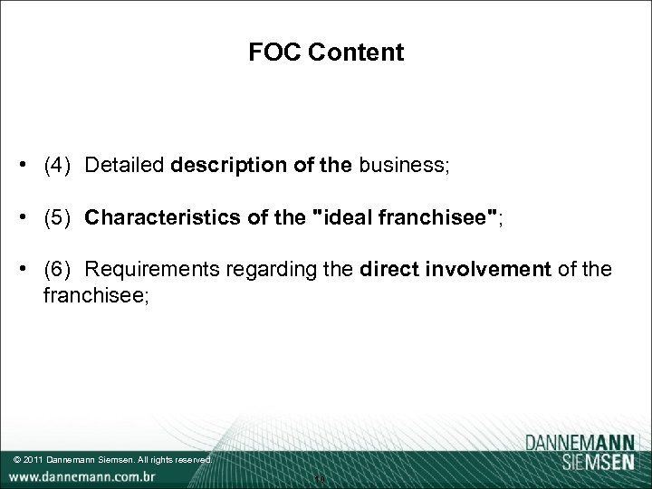 FOC Content • (4) Detailed description of the business; • (5) Characteristics of the