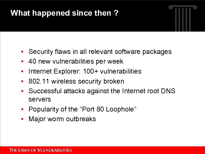 What happened since then ? § Security flaws in all relevant software packages §