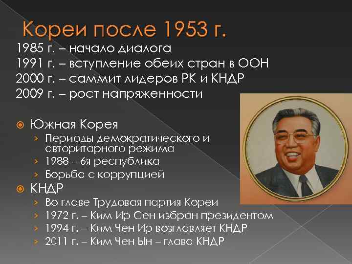 Кореи после 1953 г. 1985 г. – начало диалога 1991 г. – вступление обеих