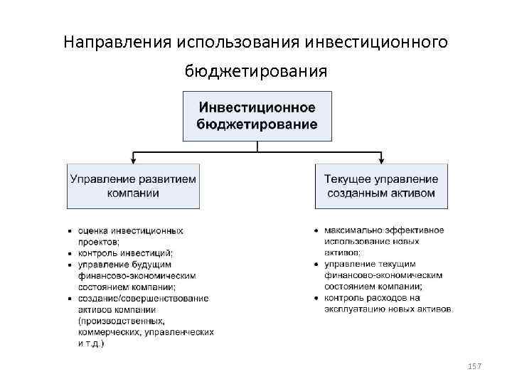 Направления использования инвестиционного бюджетирования 157 