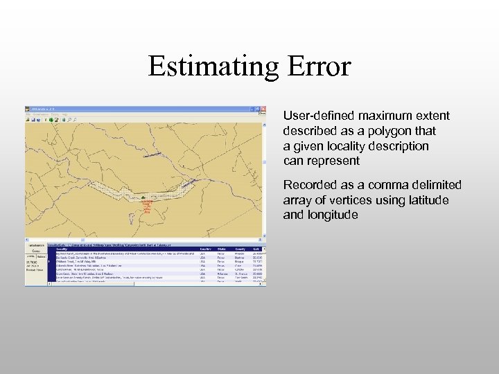 Estimating Error User-defined maximum extent described as a polygon that a given locality description