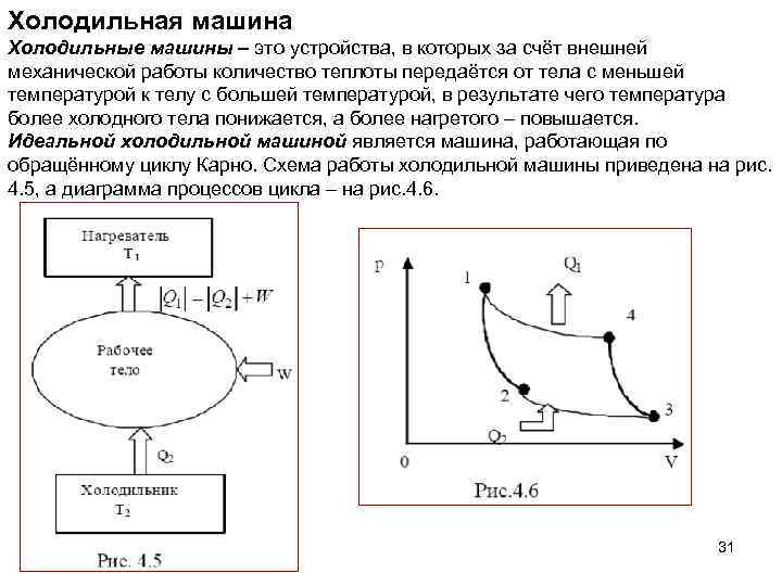 Холодильная машина Холодильные машины – это устройства, в которых за счёт внешней механической работы