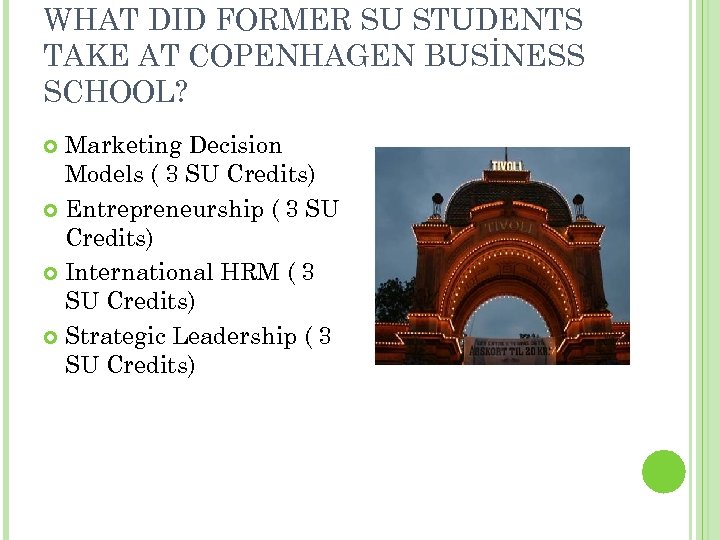 WHAT DID FORMER SU STUDENTS TAKE AT COPENHAGEN BUSİNESS SCHOOL? Marketing Decision Models (