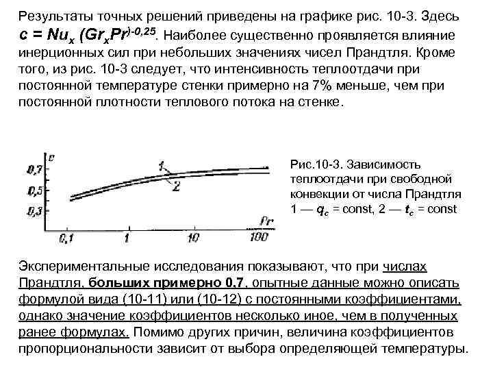 Результаты точных решений приведены на графике рис. 10 -3. Здесь с = Nux (Grx.