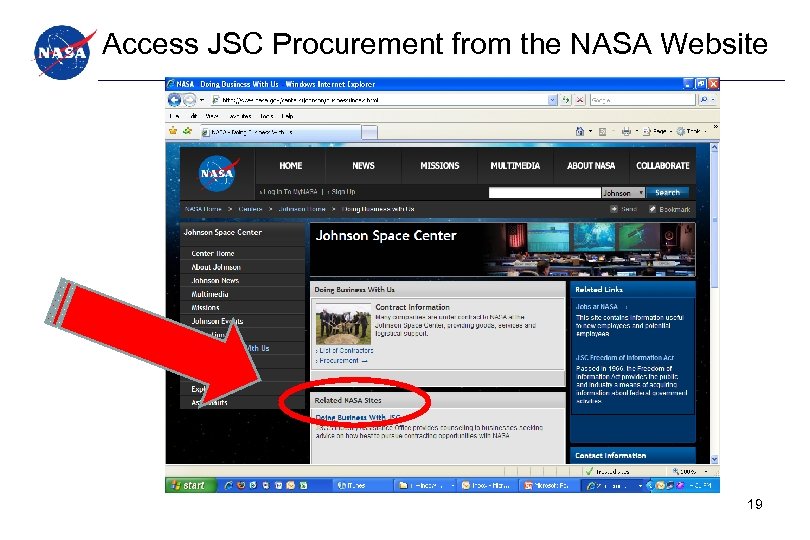 Access JSC Procurement from the NASA Website 19 