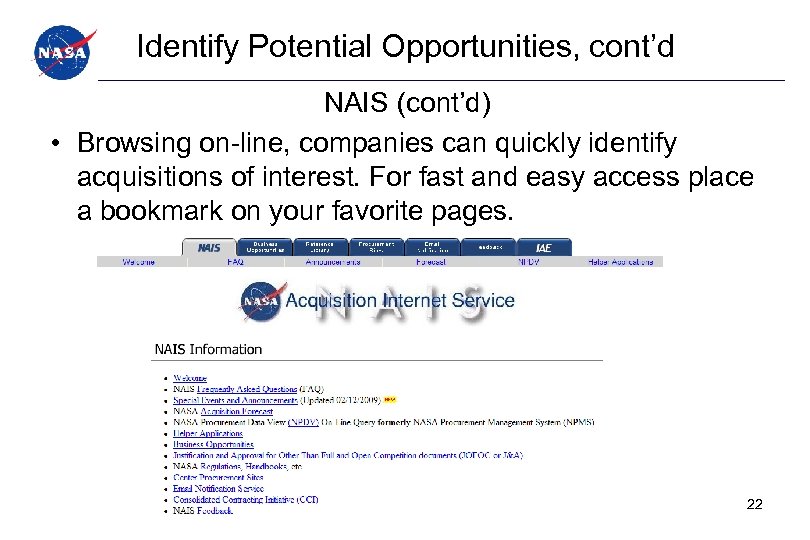 Identify Potential Opportunities, cont’d NAIS (cont’d) • Browsing on-line, companies can quickly identify acquisitions