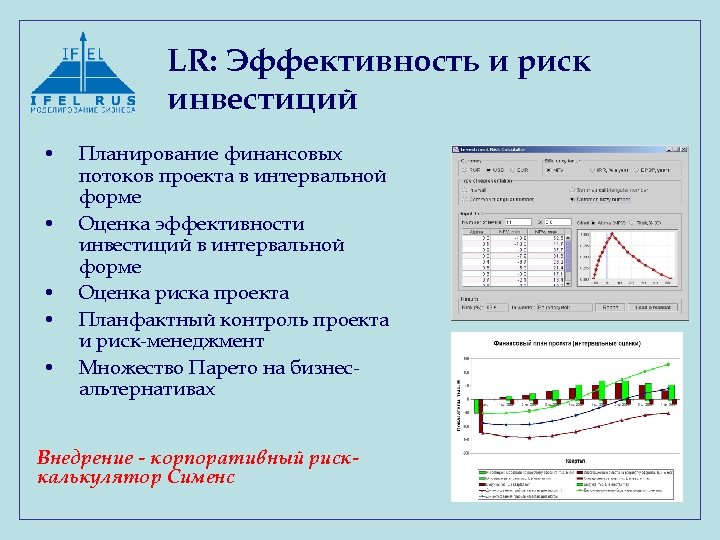 LR: Эффективность и риск инвестиций • • • Планирование финансовых потоков проекта в интервальной