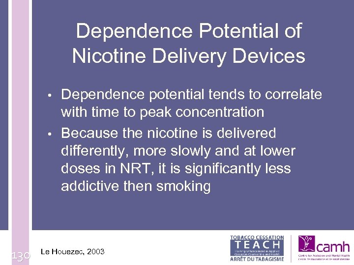 Dependence Potential of Nicotine Delivery Devices • • 130 Dependence potential tends to correlate