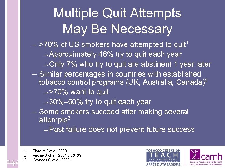 Multiple Quit Attempts May Be Necessary – >70% of US smokers have attempted to