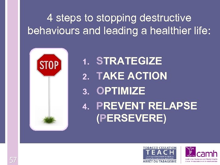 4 steps to stopping destructive behaviours and leading a healthier life: 1. 2. 3.