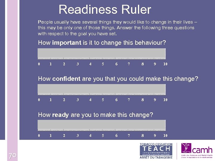 Readiness Ruler People usually have several things they would like to change in their