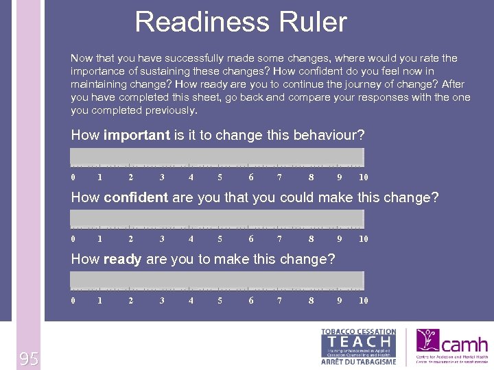 Readiness Ruler Now that you have successfully made some changes, where would you rate
