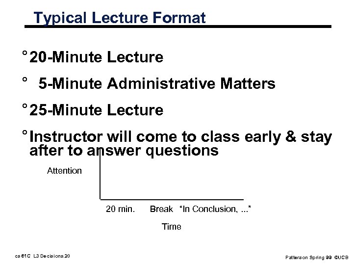 Typical Lecture Format ° 20 -Minute Lecture ° 5 -Minute Administrative Matters ° 25