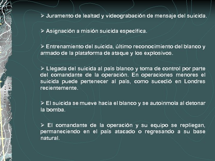Ø Juramento de lealtad y videograbación de mensaje del suicida. Ø Asignación a misión