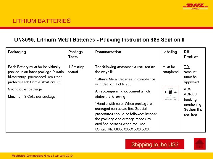 LITHIUM BATTERIES UN 3090, Lithium Metal Batteries - Packing Instruction 968 Section II Packaging