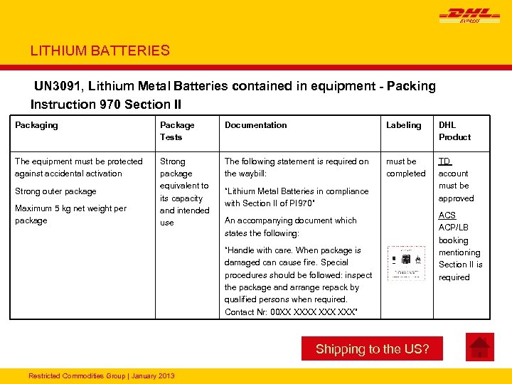 LITHIUM BATTERIES UN 3091, Lithium Metal Batteries contained in equipment - Packing Instruction 970