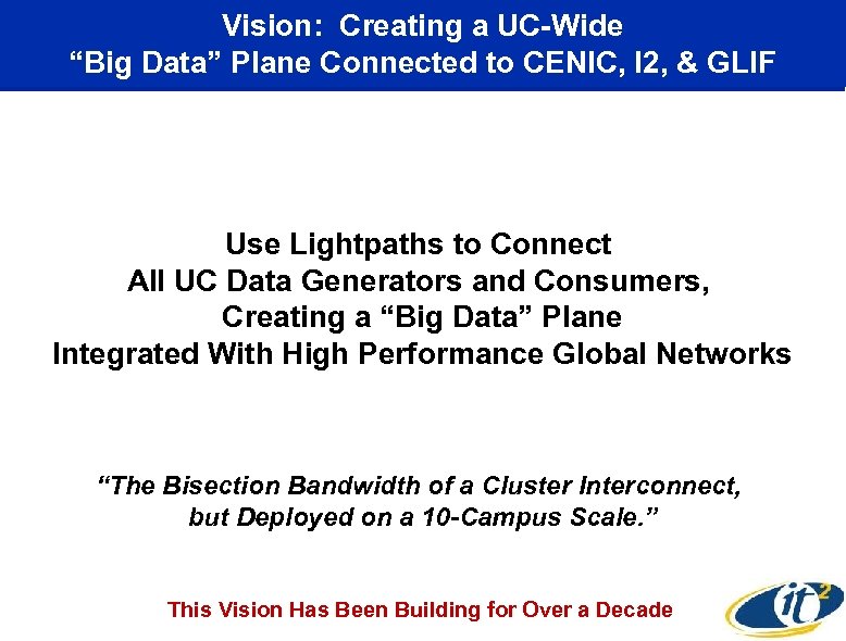 Vision: Creating a UC-Wide “Big Data” Plane Connected to CENIC, I 2, & GLIF