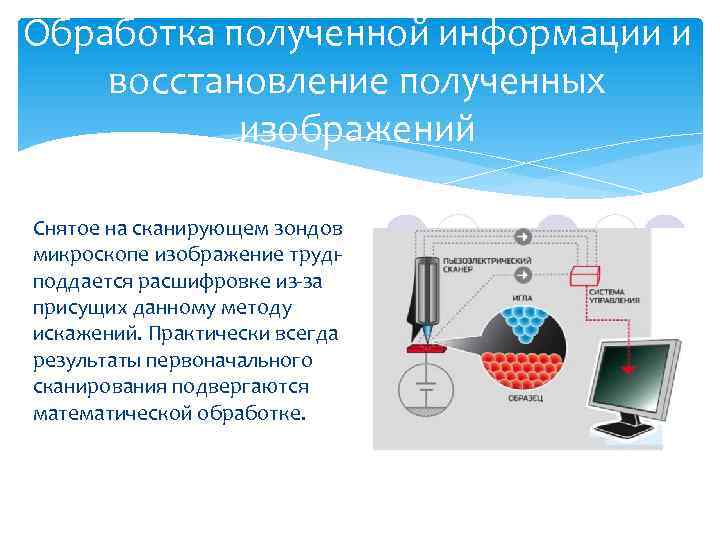 Обработка полученной информации и восстановление полученных изображений Снятое на сканирующем зондовом микроскопе изображение трудно