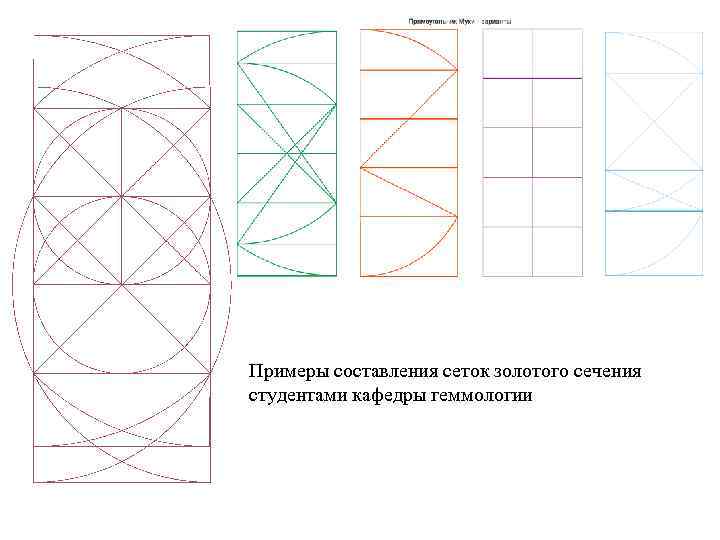Примеры составления сеток золотого сечения студентами кафедры геммологии 