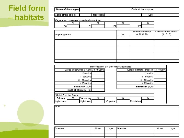 Field form – habitats 
