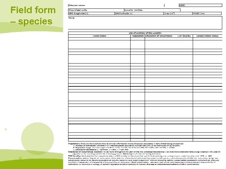 Field form – species 
