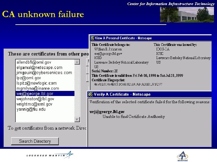 Center for Information Infrastructure Technology CA unknown failure 