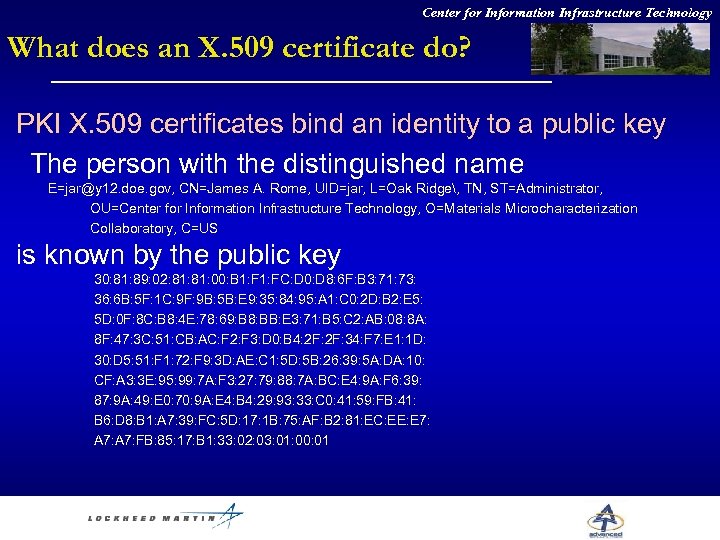 Center for Information Infrastructure Technology What does an X. 509 certificate do? PKI X.