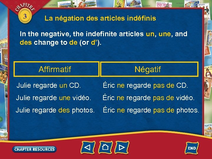 3 La négation des articles indéfinis In the negative, the indefinite articles un, une,