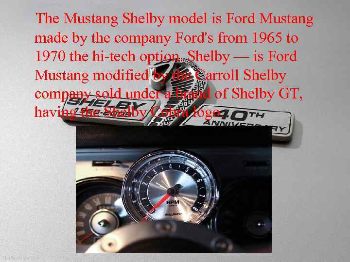 The Mustang Shelby model is Ford Mustang made by the company Ford's from 1965