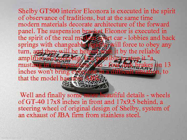 Shelby GT 500 interior Eleonora is executed in the spirit of observance of traditions,