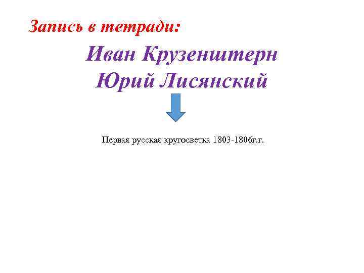 Запись в тетради: Иван Крузенштерн Юрий Лисянский Первая русская кругосветка 1803 -1806 г. г.