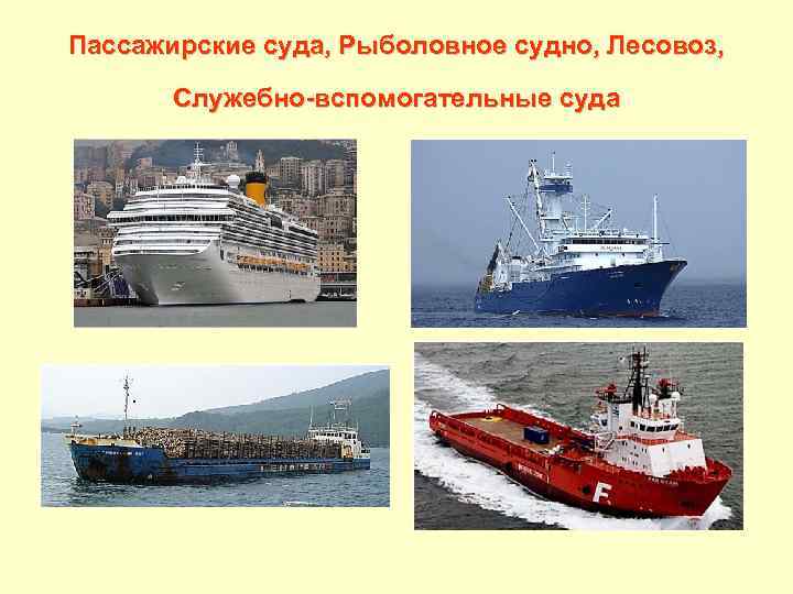 Пассажирские суда, Рыболовное судно, Лесовоз, Служебно вспомогательные суда 