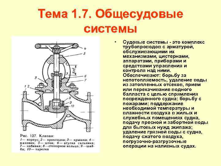 Тема 1. 7. Общесудовые системы • Судовые системы это комплекс трубопроводов с арматурой, обслуживающими