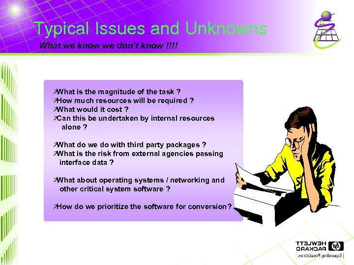 Typical Issues and Unknowns What we know we don’t know !!!! ä What is