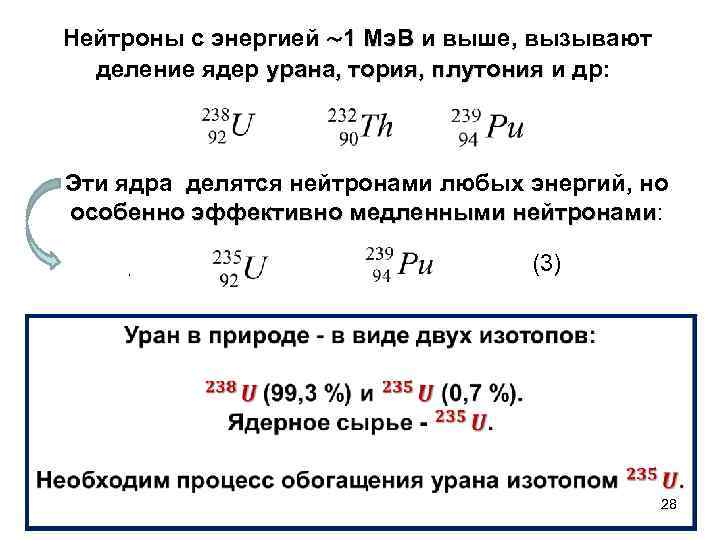  Нейтроны c энергией ~1 Мэ. В и выше, вызывают Мэ. В деление ядер