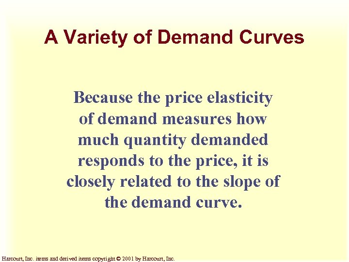 A Variety of Demand Curves Because the price elasticity of demand measures how much