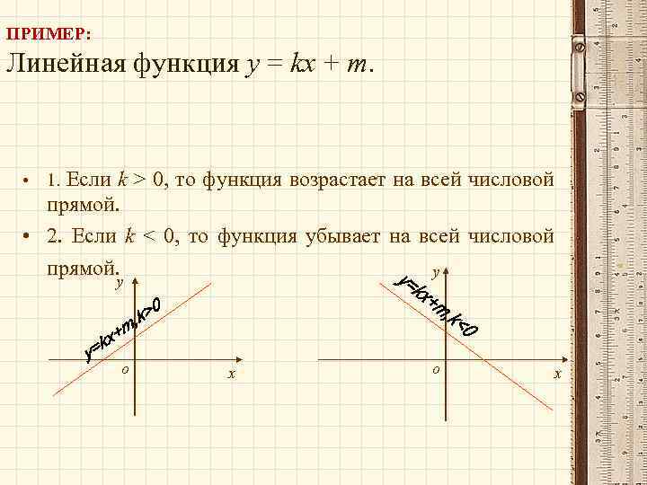 ПРИМЕР: Линейная функция у = kx + m. • 1. Если k > 0,