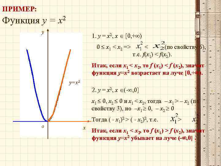ПРИМЕР: Функция у = х2 у 1. у = х2, х [0, + )