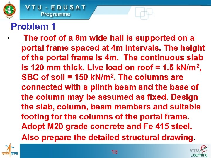 Problem 1 • The roof of a 8 m wide hall is supported on