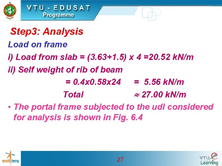 Step 3: Analysis Load on frame i) Load from slab = (3. 63+1. 5)