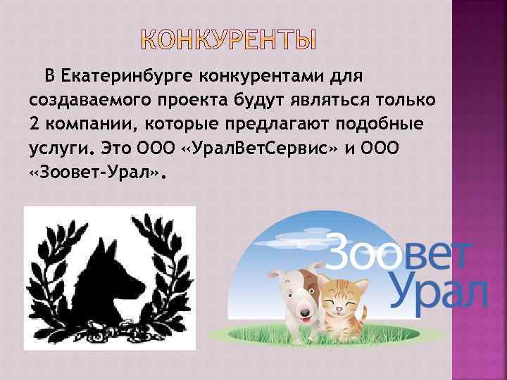 В Екатеринбурге конкурентами для создаваемого проекта будут являться только 2 компании, которые предлагают подобные