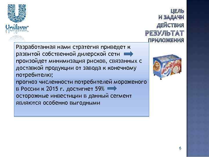 Разработанная нами стратегия приведет к развитой собственной дилерской сети произойдет минимизация рисков, связанных с