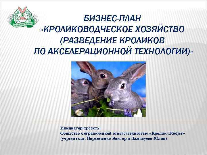 БИЗНЕС-ПЛАН «КРОЛИКОВОДЧЕСКОЕ ХОЗЯЙСТВО (РАЗВЕДЕНИЕ КРОЛИКОВ ПО АКСЕЛЕРАЦИОННОЙ ТЕХНОЛОГИИ)» Инициатор проекта: Общество с ограниченной ответственностью