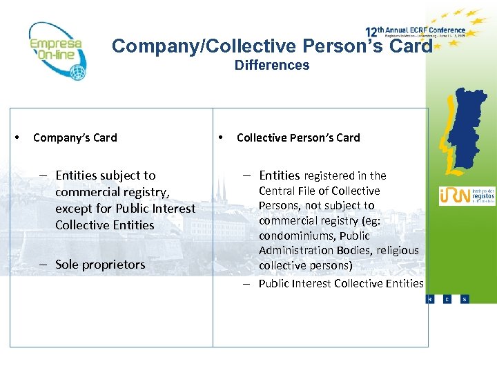 Company/Collective Person’s Card Differences • Company’s Card – Entities subject to commercial registry, except